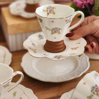 فنجان و نعلبکی پایه چوبی وارداتی شیک_کد13_10504