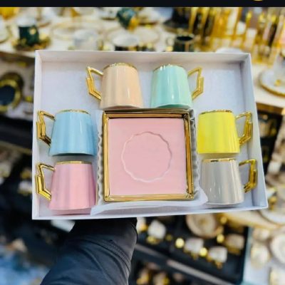 ست 6 عددی فنجان و نعلبکی رنگی رنگی کد8_10504