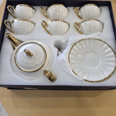 ست6 عددی فنجان نعلبکی با قوری دور طلایی کد14_8467