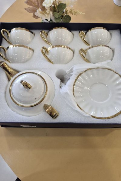 ست6 عددی فنجان نعلبکی با قوری دور طلایی کد14_8467