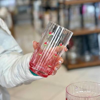 لیوان شیشه‌ای دست‌ساز طرح هندوانه کد_kit1260