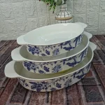 تابه سرامیکی فر در 3سایز شکل بیضی طرح گنجشک آبی (تک جعبه)