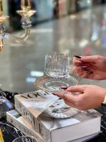 ست استکان نعلبکی شیاردار لب طلایی دلی گلس KIT_1390