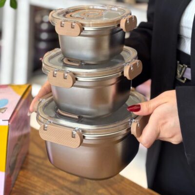 ظرف نگهدارنده ۳تایی fresh box استیل کد1786